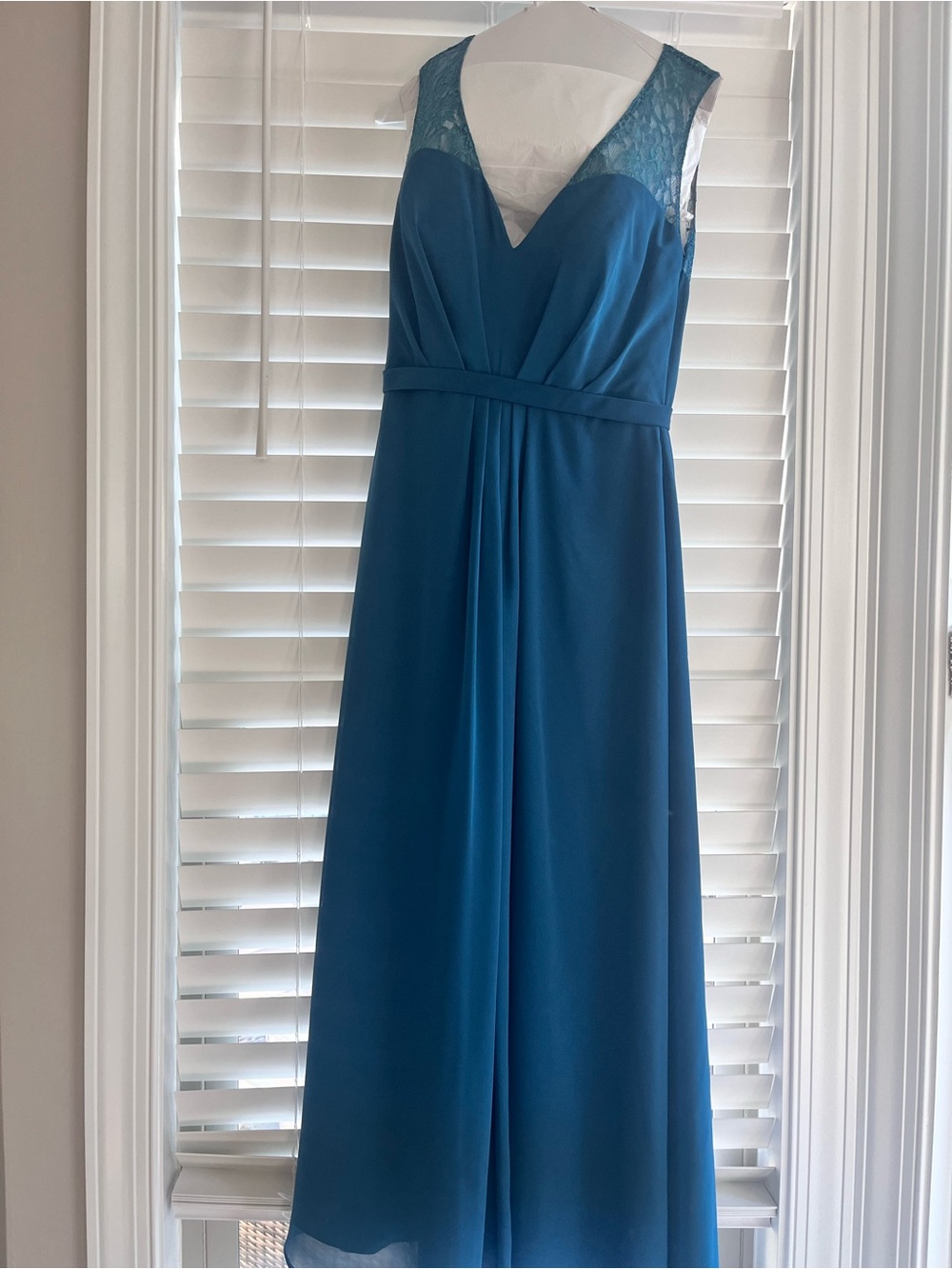 Azazie Teal Lace-Trim V-Neck Maxi Dress
